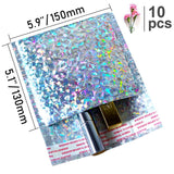 10PCS Metallic Foil Bubble Mailer Makeup Gift Bag Colorful Padded Wrap Packaging Bubble Envelope Padded Laser Silver Mailing Bag