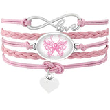 Love Faith Believe Hope Ribbon Pray for Breast Cancer Sucks Awareness Fighter Survivor Pink Leather Wrap Bracelets for Women